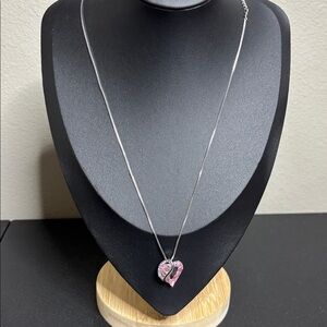18 K RCP Plated Rhinestone Pink Silver Tone Chain Infinity Love Heart Necklace​